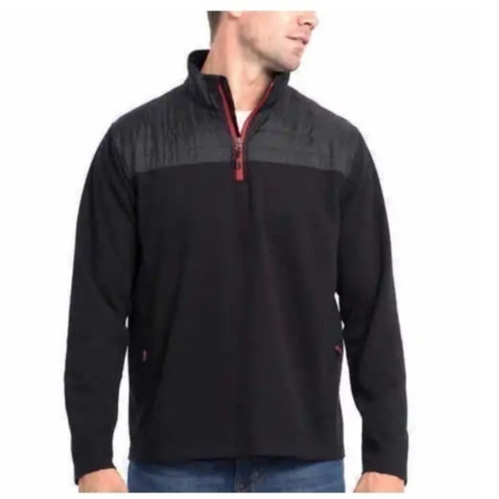 EDDIE BAUER MEN'S pocket MIXED MEDIA 1/4 ZIP PULLOVER SWEATER XXL